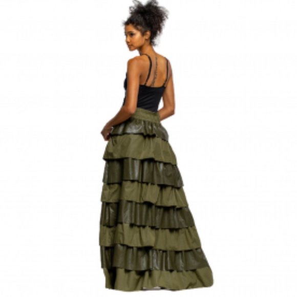 FAUX LEATHER AND COTTON LAYERED MAXI SKIRT - Picture 4 of 8